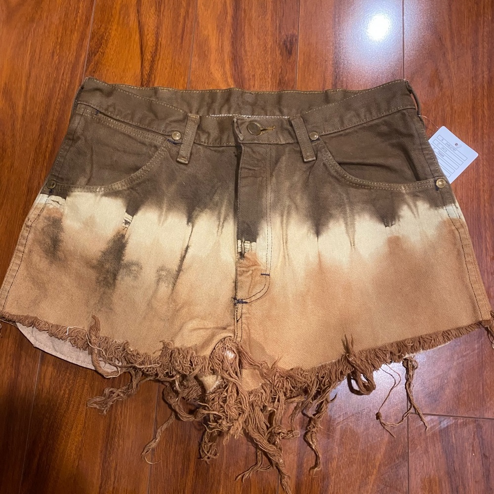 Urban outfitters brown tie-dye jean shorts.